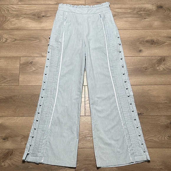 Free People Pants - Free People × Nigel Preston Wide Flare Trousers High Rise Light Blue Size XS